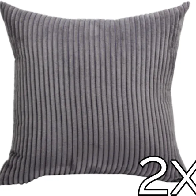 Mainius Kussenhoes Zachte Ribstof (2 stuks) - Grey - 45x45 cm - Gestreept Corduroy Kussenhoes - Ribfluweel Kussen - Sierkussen Zonder Vulling - Bankkussen / Zetelkussen / Decoratiekussen - Vele diverse kleuren