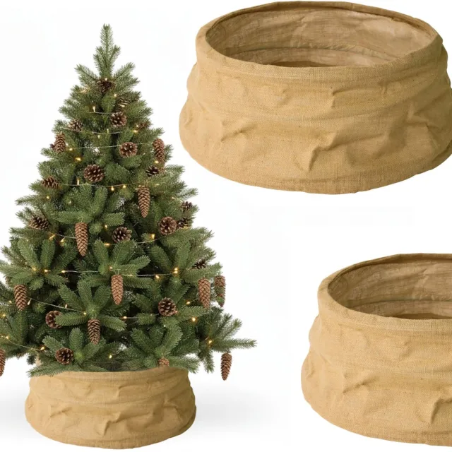 Coil Kerstboomrok, Kerstboomdeken, Kerstboomhoes, Kerstboomstandaard, Kerstboommand, Ovaal, Jute, Beige, Diameter: 66 cm