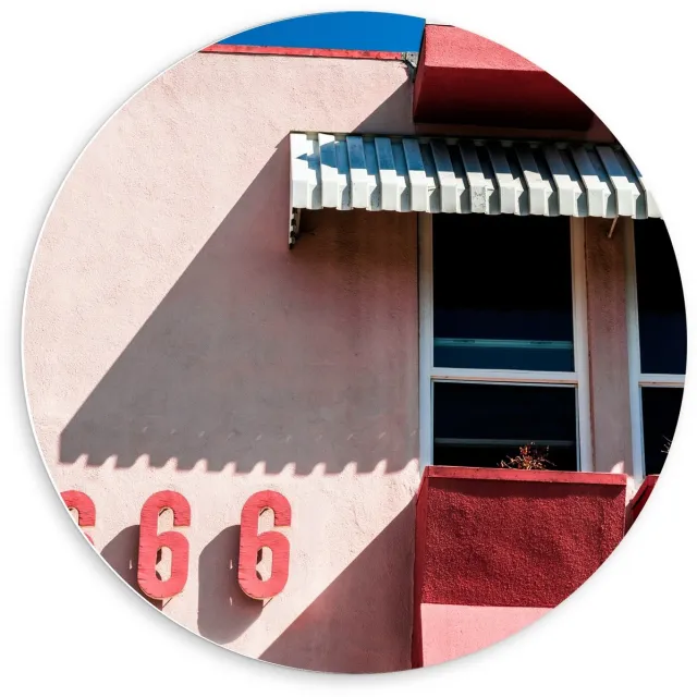 KuijsFotoprint Forex Wandcirkel - gebouw met 666 - 60x60cm Foto op Wandcirkel (met ophangsysteem) Blauw