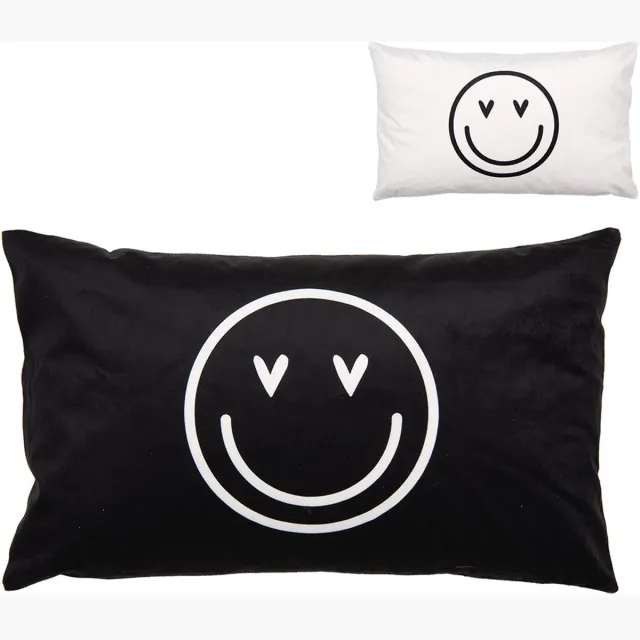 Clayre & Eef Kussenhoes 30x50 cm Zwart Wit Polyester smile