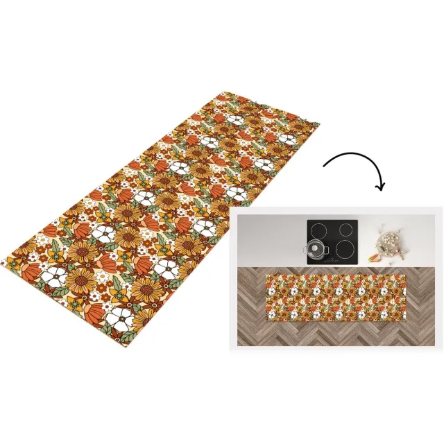KitchenYeah Keukenloper 150x50 cm - Keukenmat vinyl Bloemen - Vintage - Patronen - Keukenmatten loper - Keuken vloerkleed tapijt Vintage - Bloemen