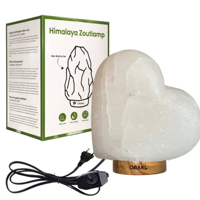 Orakl Dimbare Himalaya Zoutlamp Julia - 2-4 KG en ca. 18 cm - Nachtlamp - Tafellamp - Cadeauverpakking wit