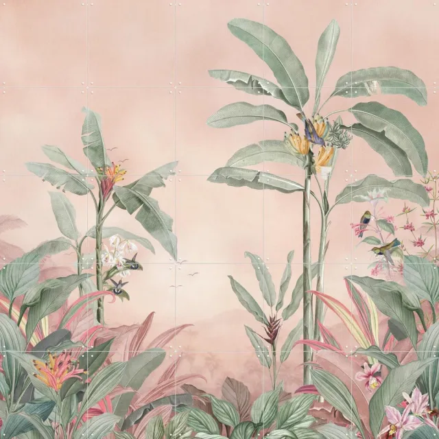 IXXI Vintage Jungle Panorama, Bloomery Decor - 100 x 100 cm - Grote wanddecoratie en posters - Vintage, Naturalisme, Aquarel, Illustraties, Eetkamer Groen