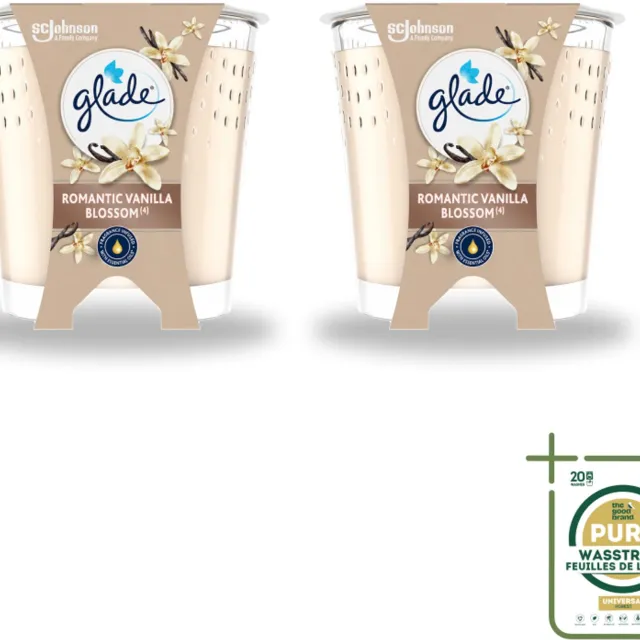 Glade 2 x Glade - Geurkaars Romantic Vanillebloesem - 100% Raapzaadwas & Vegan - 112 g - Wasstrips - Geurkaars - Geur - Kaars - Vegan - Duurzaam crème