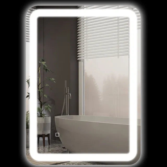 DESMIU Badspiegel – LED Met Drie Lichtkleuren – 50 x 70 cm – Gehard Glas – Zilver – Touchbediening Met Anti-Condens En IP44