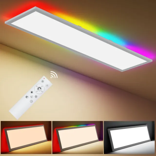 Amdelne Rechthoekige LED Paneel Lamp 100x25 cm - 34W - 2860 Lumen - Dimbare Plafonnière - Met 4W RGB Ambilight - Met Afstandsbediening & Wandbediening Wit