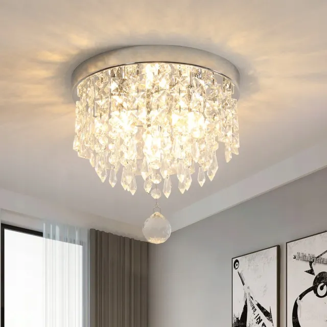 Haobosic ronde kristallen plafondlamp - Chroom - Ø25cm - G9 fitting x3 Zilver