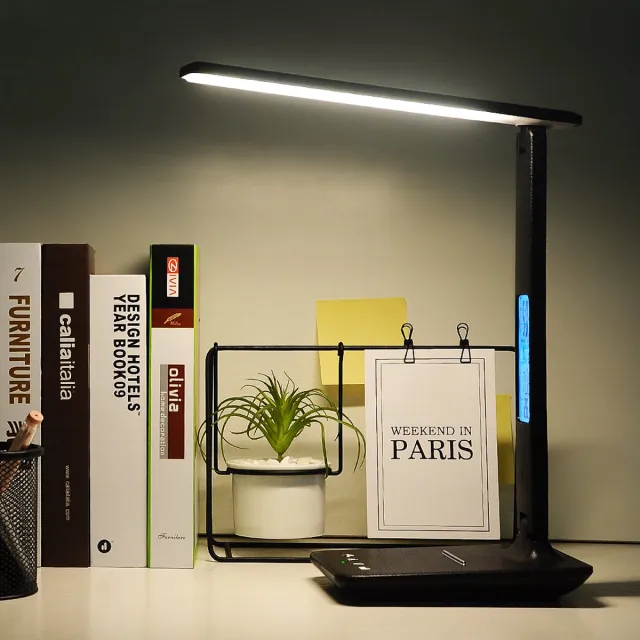TX26C0 LED Bureaulamp Zwart - Dimbaar -Display - Opvouwbaar - Tafellamp - Smart Touch - bureaulamp, dimbaar, met 5 helderheden, 3 kleuren, 30/60 min, automatische timer Draadloos Opladen -USB-aansluiting, touch-bediening