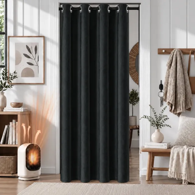 LAPAMAX Fluwelen gordijinen Kant-en-Klaar met Ringen - Zacht Deurgordijn Verduisterende 50%-70% - Privacy Scheidingsgordijn voor Slaapkamer, Hal en Kledingkast - Zwart - 87 x 203 cm (B x H) - 1 Stuk