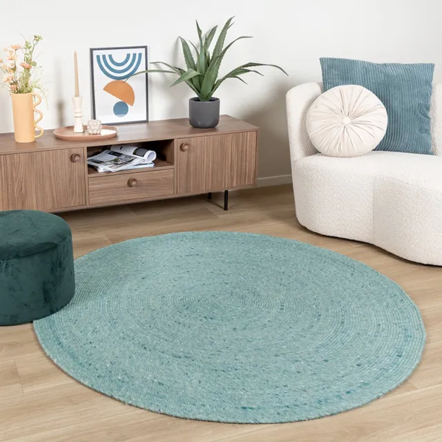 NATURL. Rond wollen vloerkleed - Wise Blauw - Ø 100cm