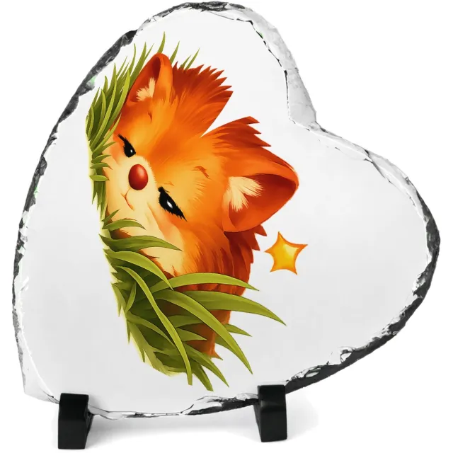 Mr Cadeautjes Leisteen hart 14 x 14 - design Een slaperige egel die half verscholen zit tussen gras en me | cadeau Wit