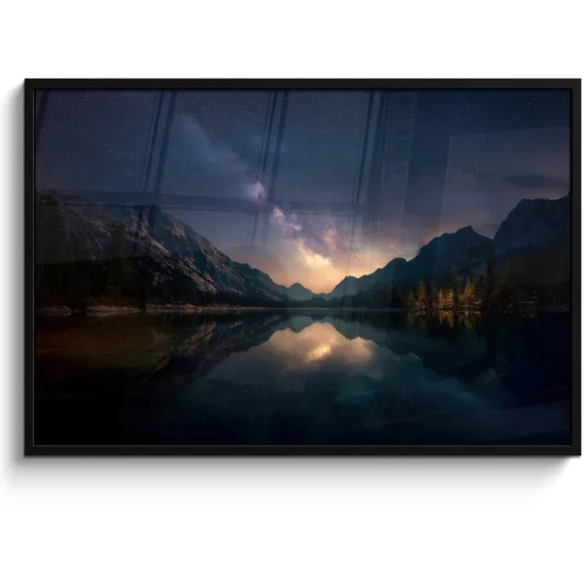 FrameYourWall Poster in lijst - Fotolijst 120x80 cm - Posters - Kristalhelder meer - Bergen - Bergen - Posterlijst zwart - Decoratie - Wanddecoratie woonkamer - Muurdecoratie slaapkamer Sterren - Meer - Bergen