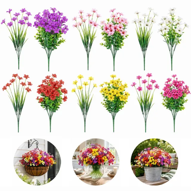 Famanu Set van 12 kunstbloemen in 6 kleuren, levensecht en UV-bestendig, perfect voor balkondecoratie binnen en buiten Zwart