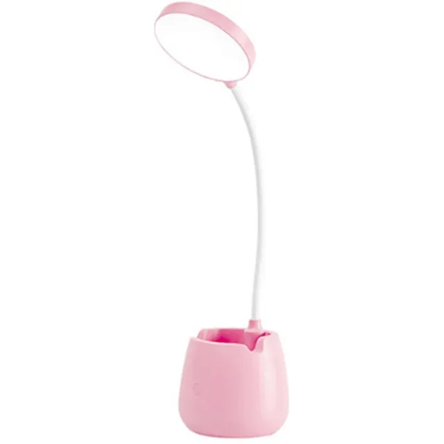 KCVV Bureaulamp LED – 360° flexibel verstelbaar – LED oplaadbare kleine bureaulamp - 3 helderheidsniveaus – Voet met pennenhouder – Opladen via USB – Geschikt voor thuiskantoren, slaapkamers en studentenkamers – Roze