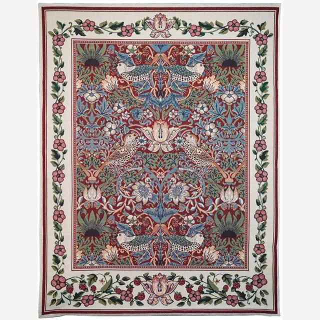 Signare Wandkleed - Wandtapijt - Gobelinstof - Strawberry Thief Red - William Morris - Rood - 112 x 139 cm creme