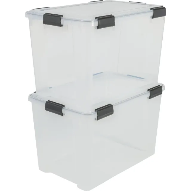 IRIS Airtight Opbergbox - 70L - Kunststof - Transparant/Zwart - Set van 2