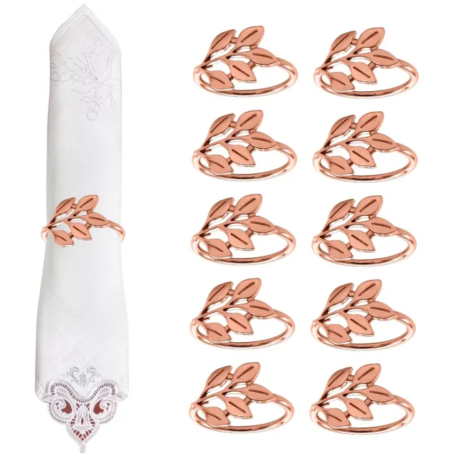 Ibenzoa Set van 10 Luxe Servetringen in Roségoud met Bladdesign voor Feestelijke Tafeldecoratie rozegoud