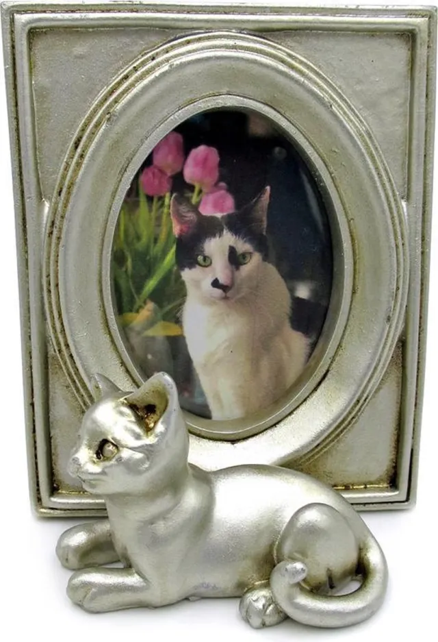 Lavandoux Fotolijstje met Kat - Formaat 7 x 9 cm - Zilver