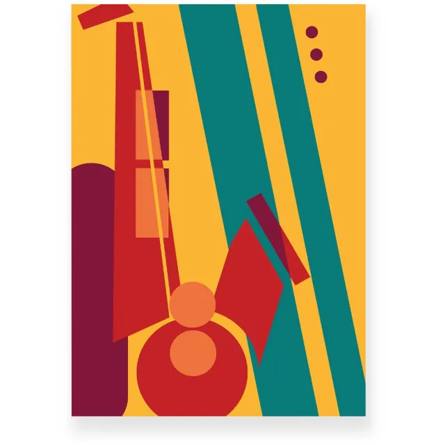 Yisual Poster 20x30 cm - Abstracte Saxofoon - Rood - Blauw - Geel - Muziek - Vintage - Muurdecoratie - Wanddecoratie