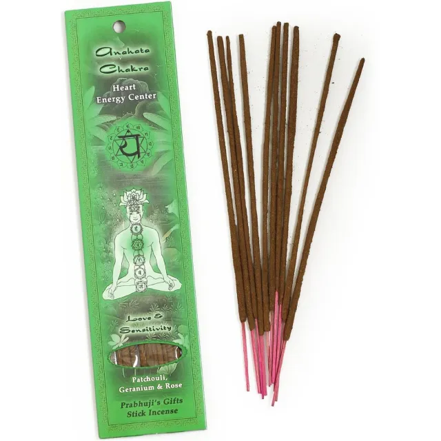 Prabhuji's Gifts Wierook, handgerold, Prabhuji's Gifts, 'Chakra 4 (groen)', 20 sticks Groen (verpakking)