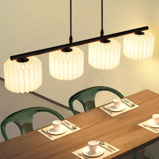 Glitzerlife Hanglampen - Vintage stijl - Origami ontwerp - 4xG9 - Verstelbare lengte - Papieren kap metaal - Ø78cm - Wit - Oogbeschermend - Hanglampen Eetkamer Woonkamer Slaapkamer