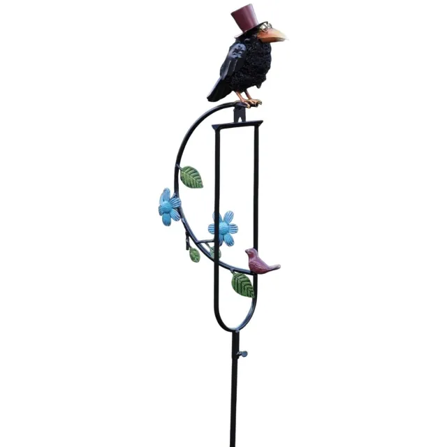 steeg80 Windspel vogel met hoedje, 20x12x130 cm - zwart blauw- metalen tuindecoratie kleurrijk