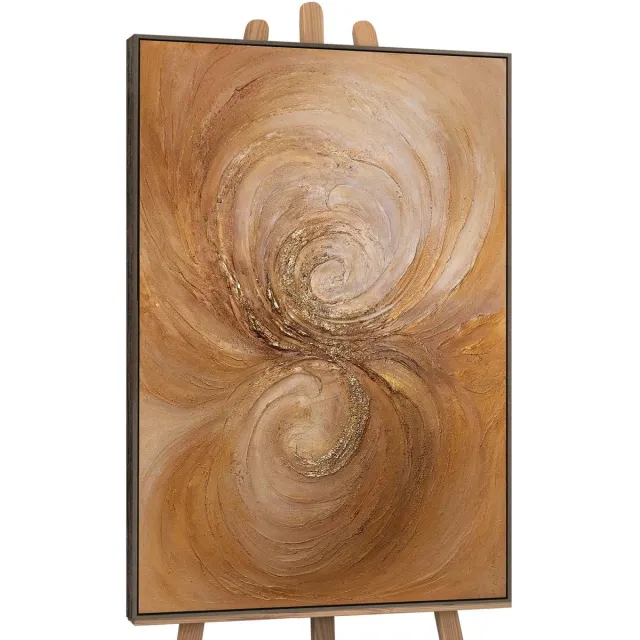 Canvas schilderij handgeschilderd whirlwind of heat abstract – YS-Art Gallery – Luxe wanddecoratie voor woonkamer – Modern schilderij voor slaapkamer en hal grijs