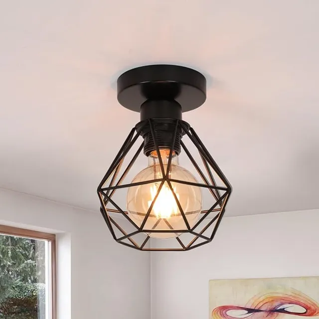 Haobosic Metalen Plafondlamp-Zwarte Geometrische Kooi E27-ELamp niet inbegrepen