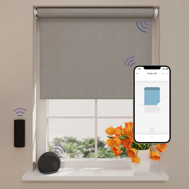 DTCH Elektrisch Rolgordijn Verduisterend - Easy Texture - Light Grey - 90 x 275 cm - Motionblinds CMD-03