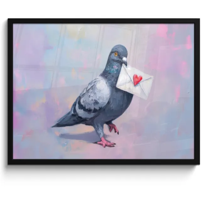 FrameYourWall Poster in lijst - Fotolijst 70x50 cm - Posters - Duif - Envelop - Paars - Posterlijst zwart - Decoratie - Wanddecoratie woonkamer - Muurdecoratie slaapkamer Duif - Envelop - Hartje