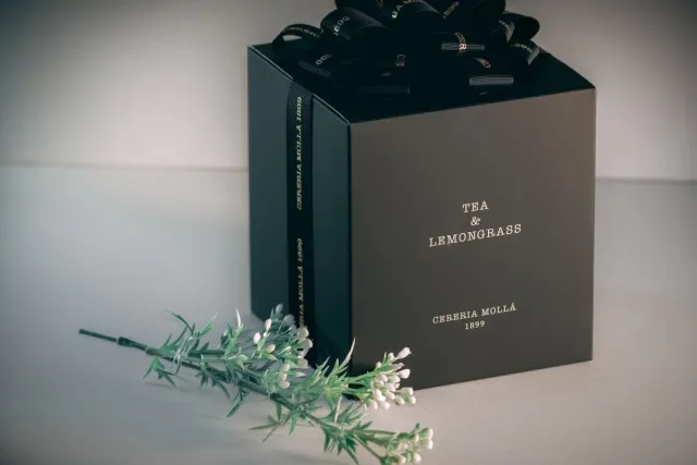 Cereria Mollà 1899 Geurkaars XL 600 gr 80 h Tea & Lemongrass sojawas katoenen lont 3 wieken luxe geurkaars 80 branduren Zwart / tea en lemongrass
