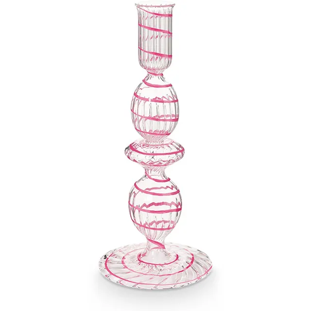 Pip Studio Kandelaar - Woonaccessoires - Roze kaarsenhouder - Glas Swirl - 20cm
