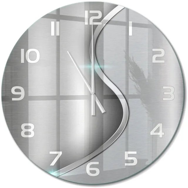 TULUP Wandklok - Metaalabstractie Decoratieve Glazen Klok - fi60 cm - Zilver Glazen Wandklok Design - Witte handen - Ronde Klok - Glazen Klok Met Print - Wandklok Glas Met Motief