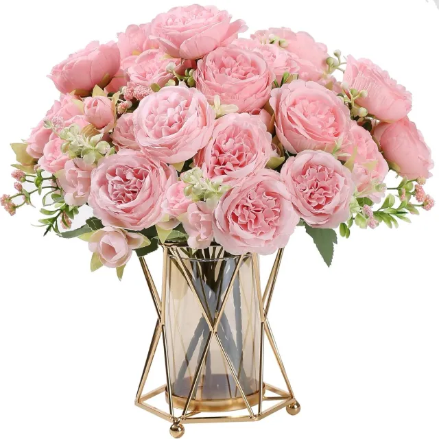 Famanu 2 Trossen kunstmatige pioenrozen - roze zijden pioen bloemen boeket voor bruiloft woondecoratie