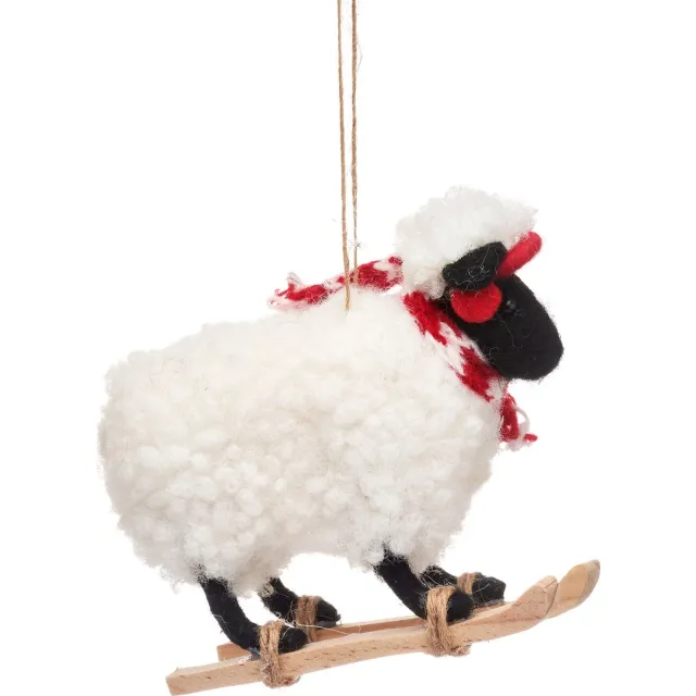 Sass & Belle Schaap op ski's kersthanger - Sass & Belle wit