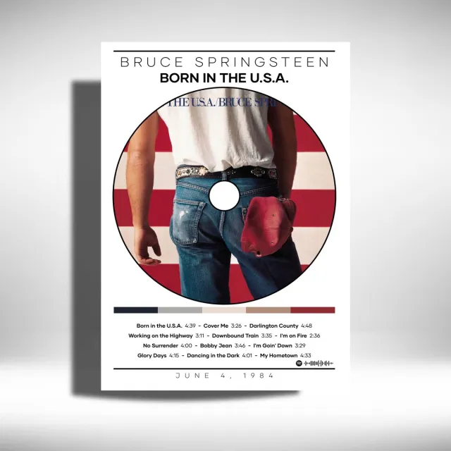 Luxe poster Bruce Springsteen - Born In The USA - Metalen Poster 30x40cm - album cover Wit