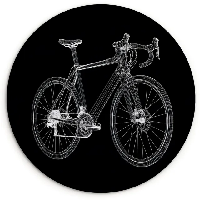 WallCircle Wandcirkel 30x30 cm - Muurcirkel Lijnen - Illustratie - Wit - Muurdecoratie woonkamer - Wanddecoratie slaapkamer - Kamer decoratie accessoires - Ronde schilderijen Fiets - Illustratie