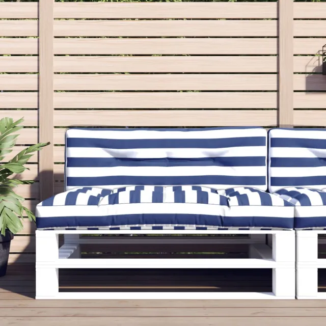 vidaXL Palletkussens 2 st stof gestreept wit en blauw Meerkleurig