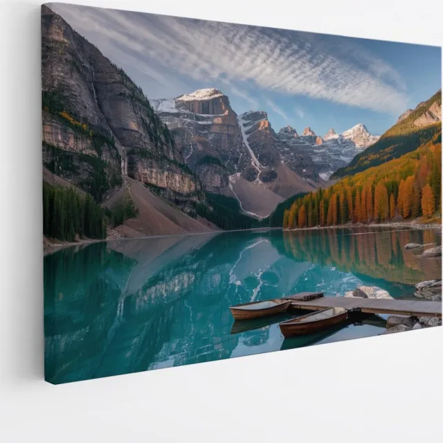 Saammp Canvas Schilderij - Boten tussen de bergen - Landschap - Natuur - 70x50 - Foto op canvas - Wanddecoratie - Muurdecoratie Woonkamer - Slaapkamer decoratie - Canvas Print Multicolor