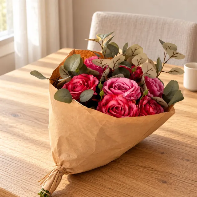 House of Nature Kunstrozenboeket roze – Ø 30 cm Bruin