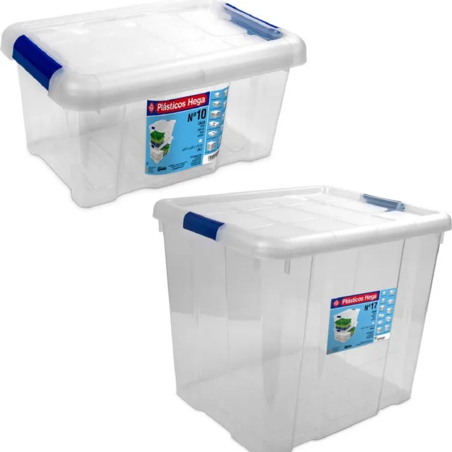 Hega hogar 2x Opbergboxen/opbergdozen met deksel 5 en 35 ltr kunststof transparant/blauw - 29 x 20 x 15 en 42 x 35 x 35 cm - Opbergbakken