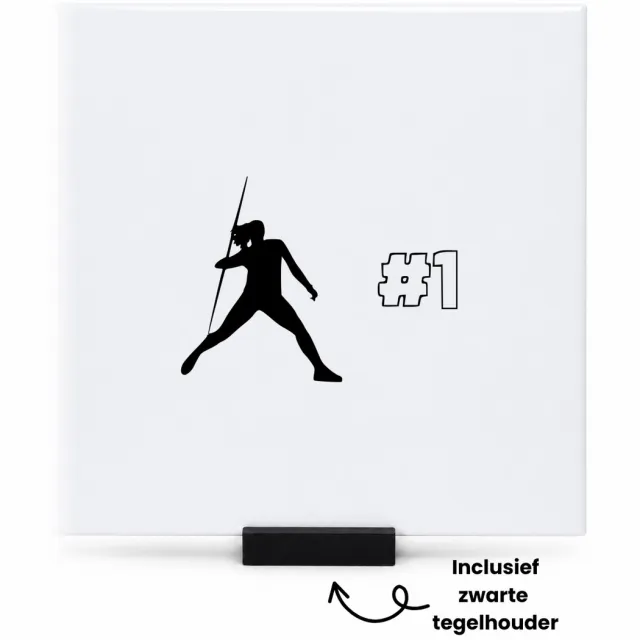 Hacebo Speerwerpen tegeltje met tegelhouder - Sport - Familie vrienden - tegeltjes met tekst - Cadeau - spreuktegels - 15x15 CM Wit