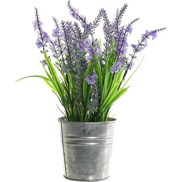 Item International Lavendel kunstplant/kamerplant paars in grijze sierpot H28 cm x D18 cm - Kunstplanten/nepplanten
