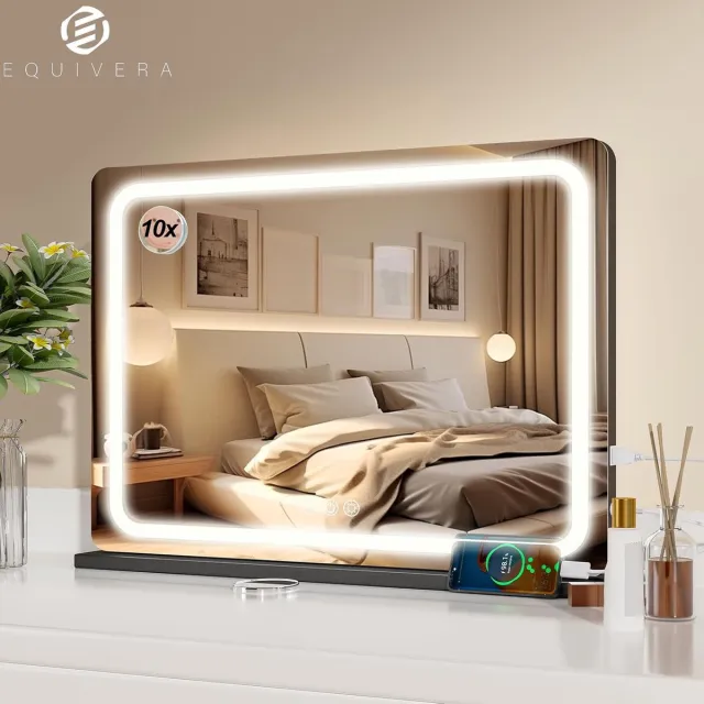 Equivera Hollywood Spiegel - Hollywood Spiegel met Verlichting - Make-up Spiegel - Hollywood Mirror Zwart