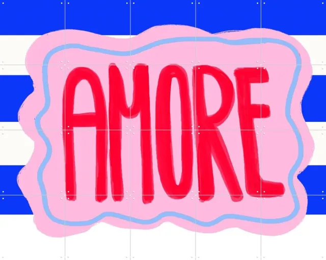 IXXI Amore, Hej.Ibiza - 100 x 80 cm - Grote wanddecoratie en posters - Typografie, Digitale Kunst, Gang, Slaapkamer, Woonkamer, Typografie en quotes Roze / Rood / Blauw