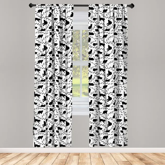 ABAKUHAUS Kattenraamgordijnen – 2x75x175 cm – Voorhang – Zwart/Wit Zwart en wit
