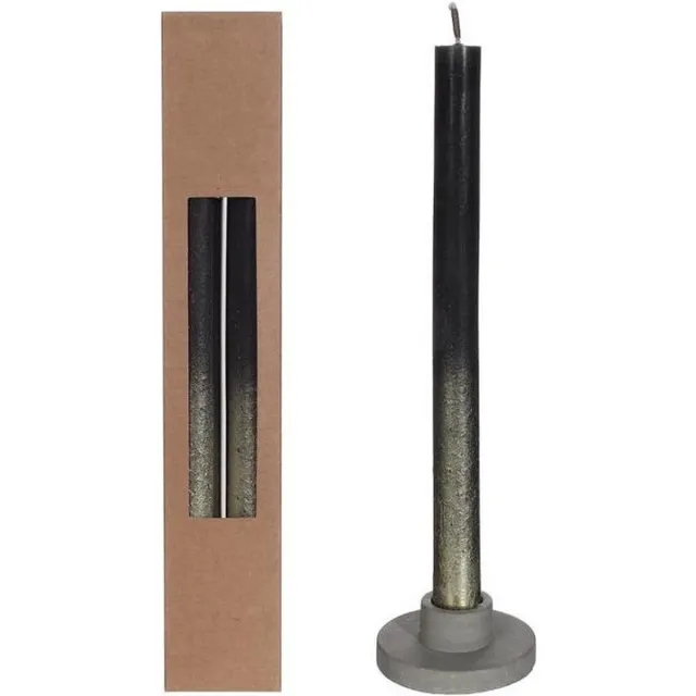 PacklinQ Dinner Kaarsen Zwart met Goude Spray Ø2.1/h. 25cm (1 set)