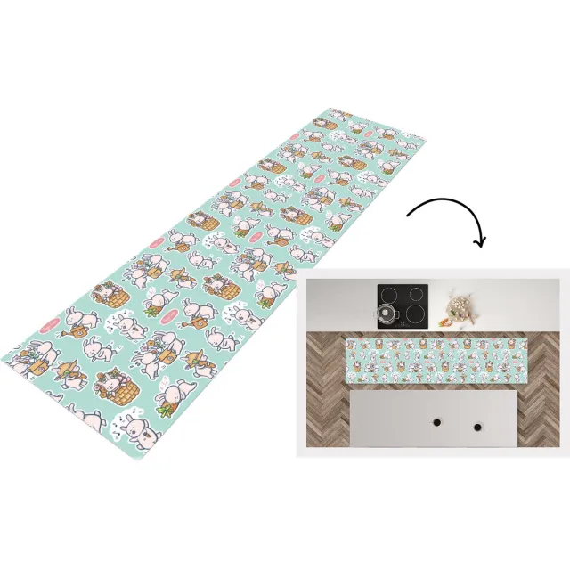 KitchenYeah Keukenloper - Loper keuken - Konijn - Tuin - Patroon - 200x50 cm - Keukenloper vinyl Multicolor