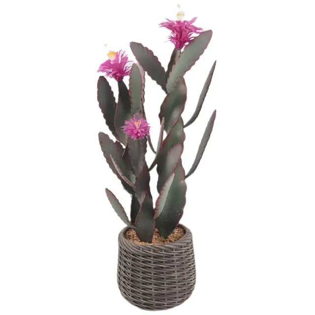 Happiq Kunstplant Cactus 92 cm - Grote Nep Vloerplant - Roosrood Bloemen Groen