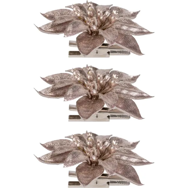 Cosy&Trendy Cosy & Trendy Kerstster - 3x stuks - roze glitter - op clip - 9 cm - kerstversiering bloemen - kunststof